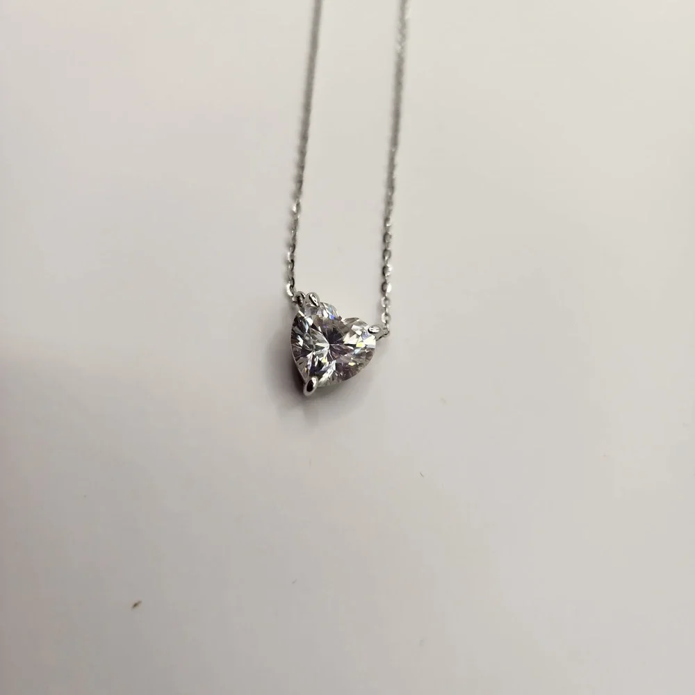 High Fire Heart Cut Moissanite Solitaire Pendant Necklace 925 Silver NWB Gift